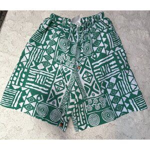 Produce Company  Drawstring Shorts Women's Small Green/White Geometric Print